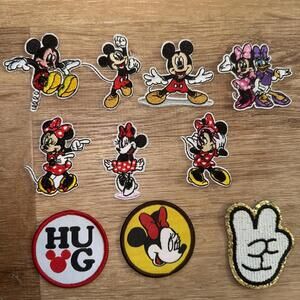 Lot Of 10 Mickey Minnie Mouse Fabric Embroidered Appliqué Iron On Kids Crafting